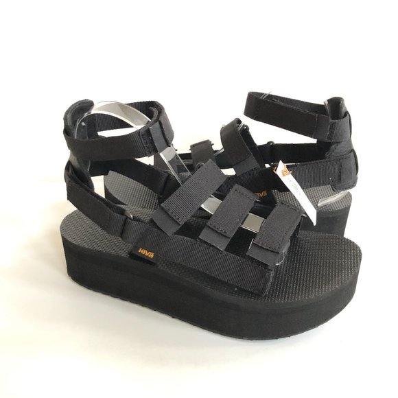 TEVA WOMEN MEVIA PLATFORM BLACK STRAPPY SPORTS SANDALS US 6 - Picture 1 of 5